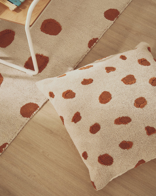 Tandani beige cotton floor cushion cover with orange cheetah design 70 x 70 cm
