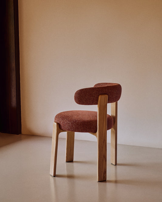 Granite fire-retardant chair in terracotta chenille and solid ash wood with natural-coloured finish FSC 100%