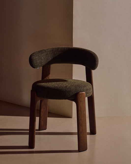 Granite fire-retardant chair in green chenille and solid ash wood with walnut-coloured finish FSC 100%