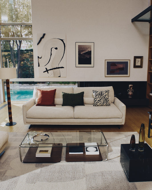 Veliro beige chenille 3-seater sofa with black-finish steel legs 240cm FSC Mix Credit