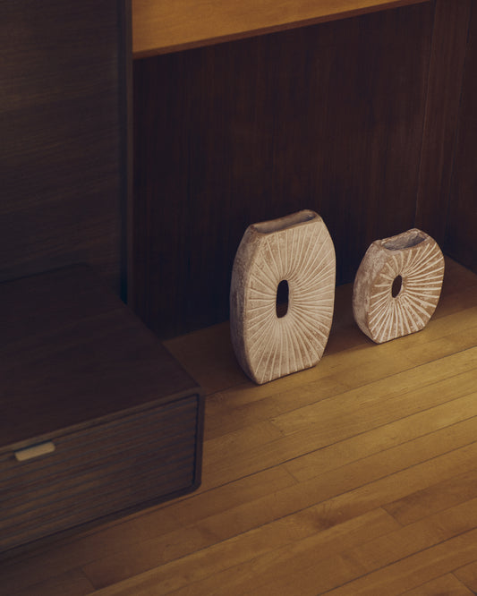 Valura vase in pink and beige papier-mâché 21 cm