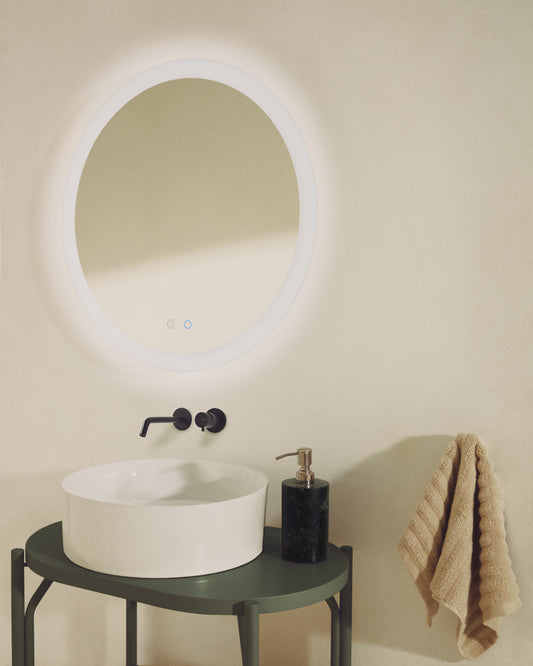 Mervi round bathroom mirror with LED light and anti-fog Ø 80cm