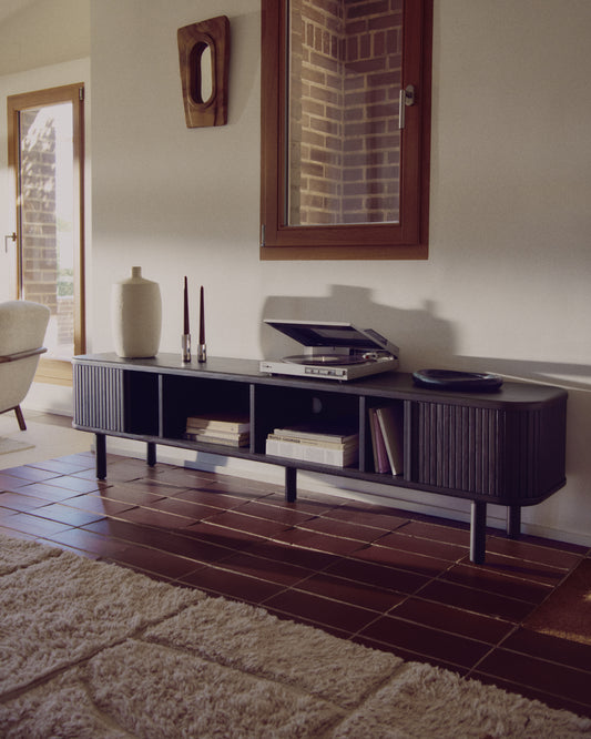 Mailen 2 door TV stand in ash veneer with a dark finish 200 x 50 cm