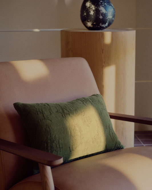 Velina cushion cover in green washed linen jacquard with floral design 30 x 50 cm