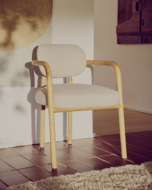 Melqui beige chair in solid oak wood a natural finish
