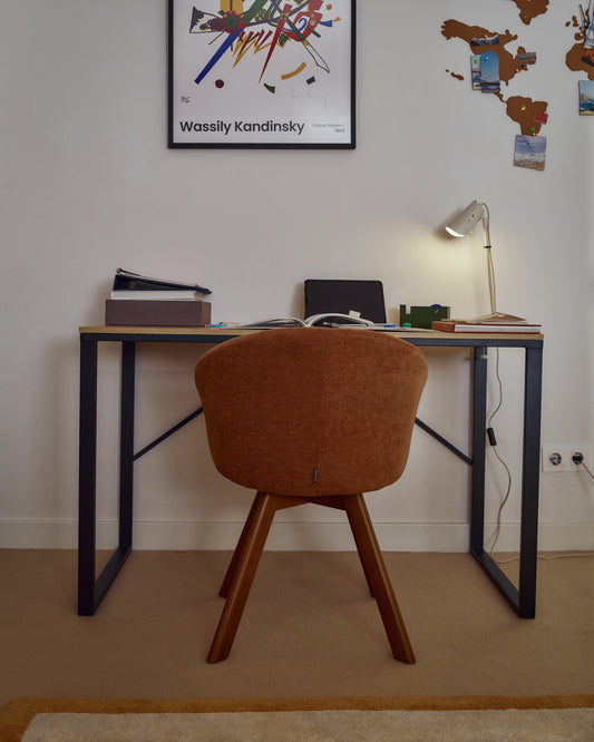 Talbot melamine desk with natural finish, and legs in a black finish, 120 x 60 cm