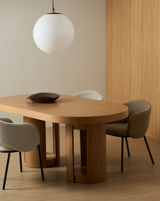 Artis extendable oval table in solid wood and oak veneer with a natural finish, FSC 100%, 190 (240) x 100 cm