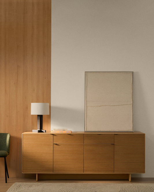 Norlen sideboard with 4 doors and 2 drawers in oak veneer with natural finish FSC Mix Credit 194.5 x 78 cm