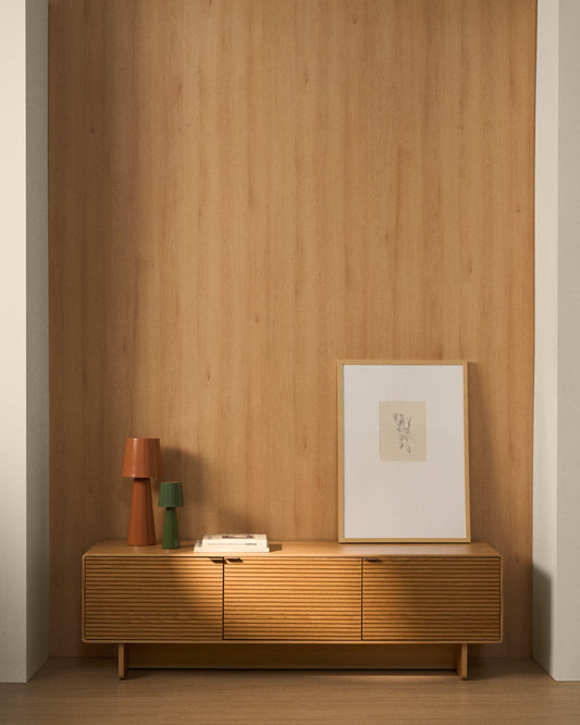 Norlen 3-door TV stand in oak veneer with natural finish FSC Mix Credit 150 x 40 cm