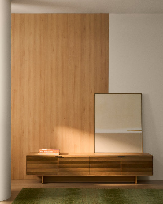 Norlen 4-door TV stand in oak veneer with natural finish FSC Mix Credit 200 x 46 cm
