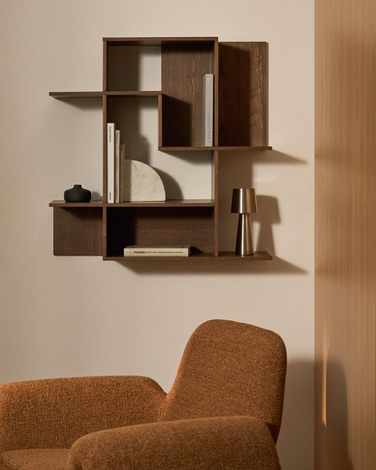 Ina modular shelving unit in ash veneer with walnut-tone finish 80 x 80cm FSC 100%