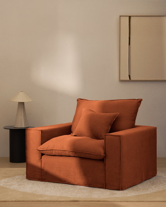 Anarela 100% terracotta linen armchair with removable cover 130cm FSC Mix Credit