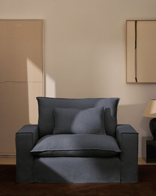 Anarela dark grey linen and viscose armchair with removable cover 150cm FSC Mix Credit