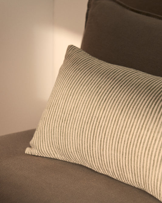 Oriade green striped linen cushion cover 30 x 50cm