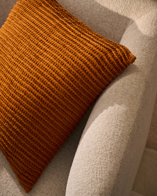 Solly orange 100%-cotton waffle cushion cover 50 x 50 cm
