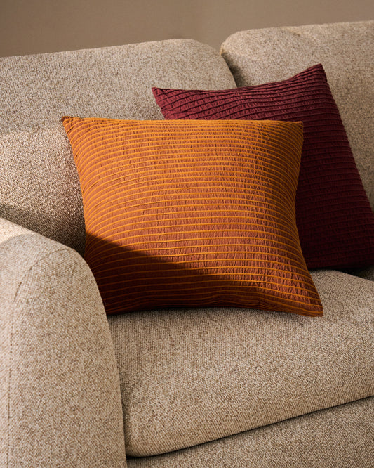 Tarilo orange 100% cotton pleated cushion cover 50 x 50 cm