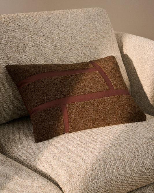 Lomel micro bouclé cushion cover with brown graphic detailing 40 x 60 cm