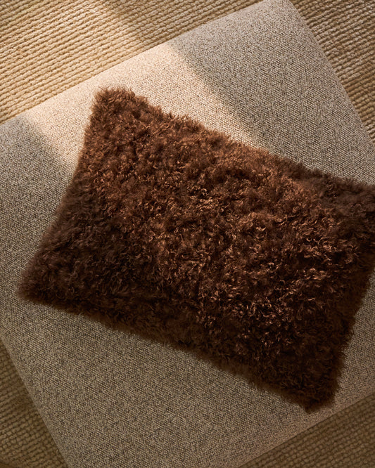 Seruva chocolate brown curl-effect faux fur cushion cover 40 x 60 cm