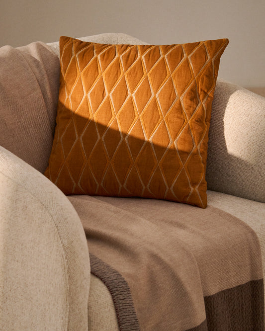 Branel microvelvet cushion cover with orange embroidery 45 x 45 cm