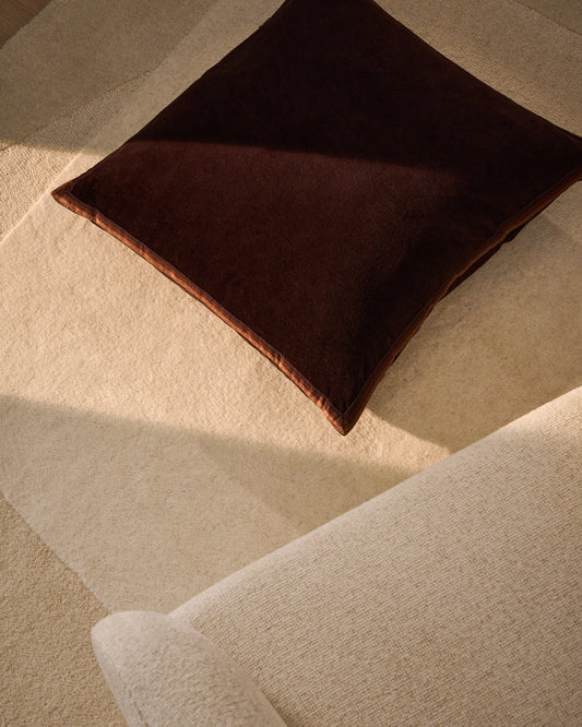 Niroi 100%-cotton brown velvet cushion cover with ribbon detail 60 x 60 cm