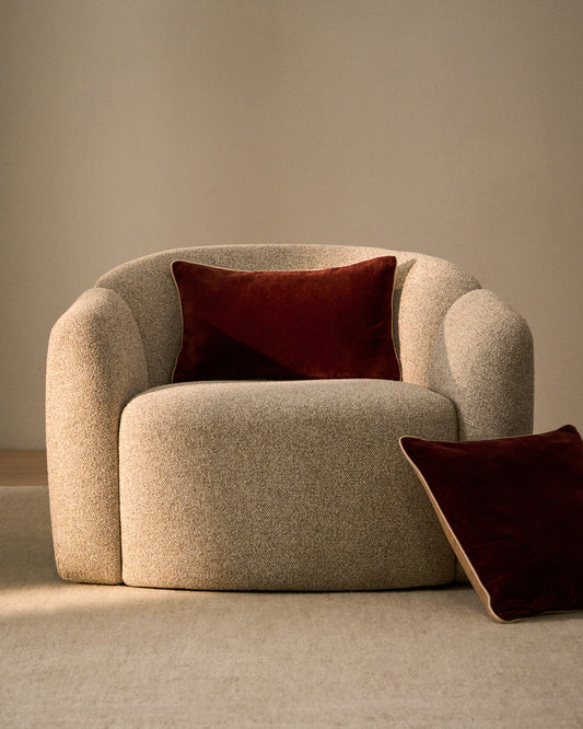 Ovelin maroon and ecru velvet cushion cover 30 x 50 cm