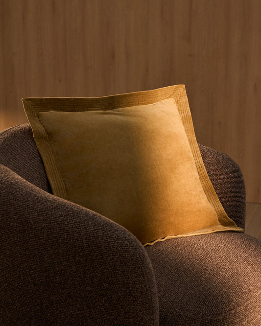 Ladira beige velvet cushion cover with piping and embroidered detailing 45 x 45 cm