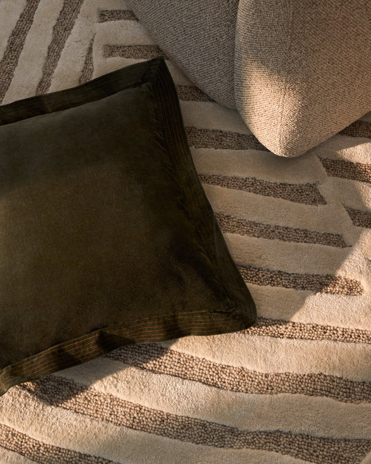 Ladira velvet cushion cover with piping and green embroidered detailing 45 x 45 cm