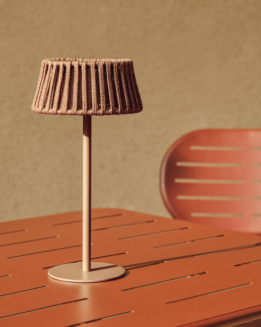 Aldet outdoor solar table lamp in beige flat rope cord with metal stand