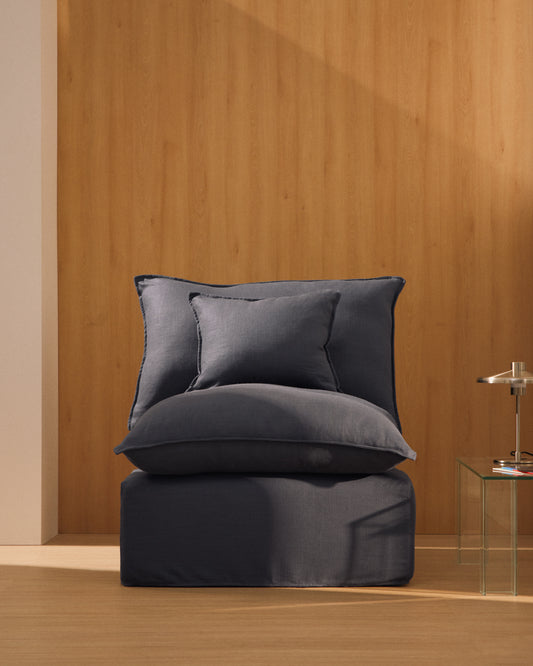 Anarela dark grey linen and viscose armchair with removable cover 90cm FSC Mix Credit