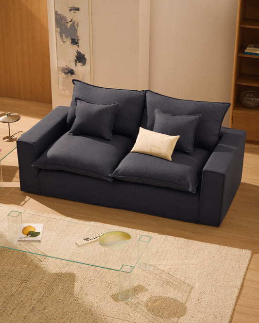 Anarela dark grey linen and viscose 2-seater sofa with removable cover 220 cm FSC Mix Credit