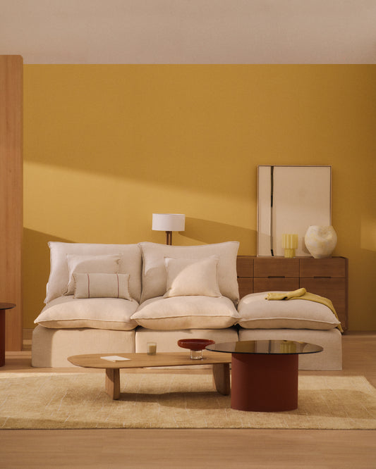 Anarela beige linen and viscose 2-seater modular sofa with end module and removable cover 270cm FSC Mix Credit