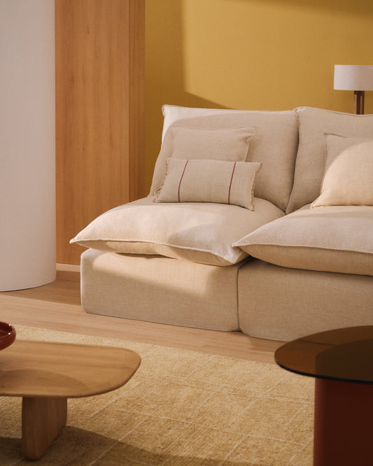 Anarela beige linen and viscose 3-seater modular sofa with removable cover 220cm FSC Mix Credit