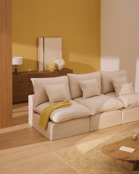 Anarela beige linen and viscose 5-seater modular sofa with removable cover 330cm FSC Mix Credit