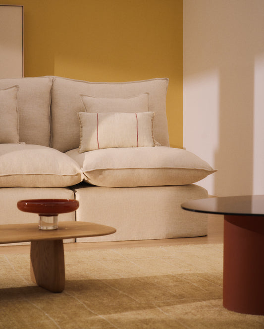Anarela beige linen and viscose 3-seater modular sofa with removable cover 270cm FSC Mix Credit