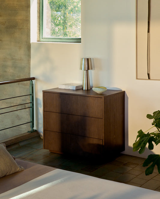 Helvine 4-door chest of drawers in ash veneer with walnut finish 90 x 78cm FSC 100%