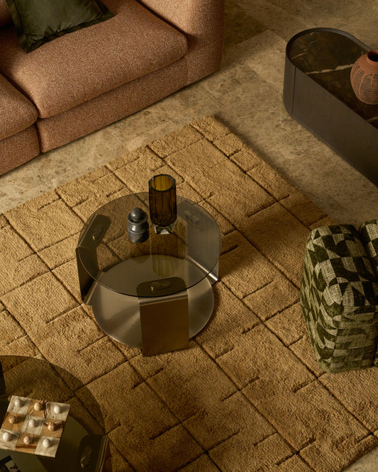 Dolven coffee table in brown glass and brushed steel Ø60cm