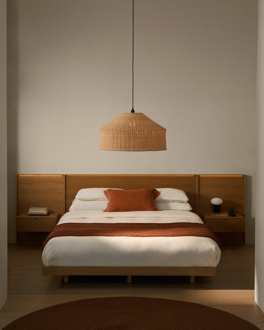 Norlen bed with 2 bedside tables in oak veneer with natural finish and LED light for 180 x 200 cm mattress FSC Mix Credit