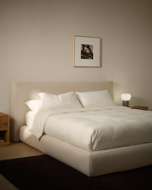 Blok ecru bed with removable covers and folding storage base for mattress 160 x 200cm FSC Mix Credit