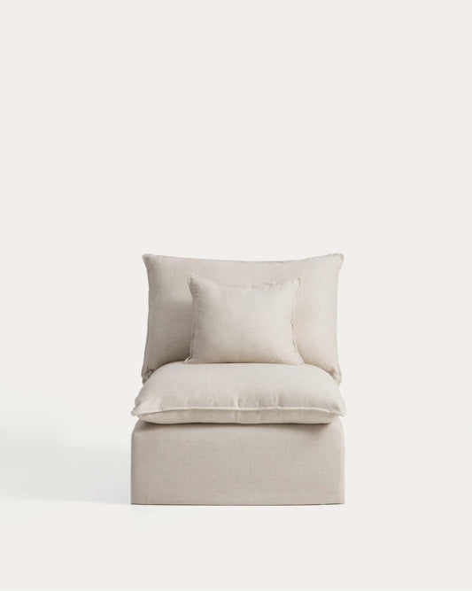 Anarela beige linen and viscose armchair with removable cover 90cm FSC Mix Credit