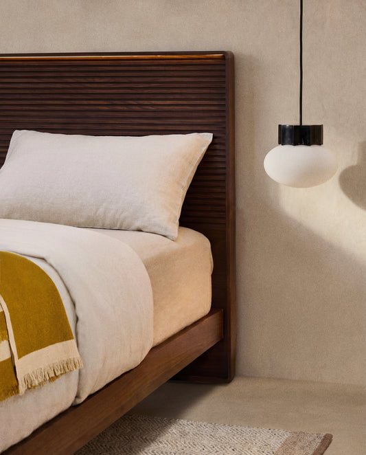 Norlen headboard in walnut veneer with dark finish and LED light for a bed up to 160 cm FSC Mix Credit
