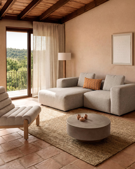 Blok 2-seater beige chenille right chaise longue sofa 240cm FSC Mix Credit