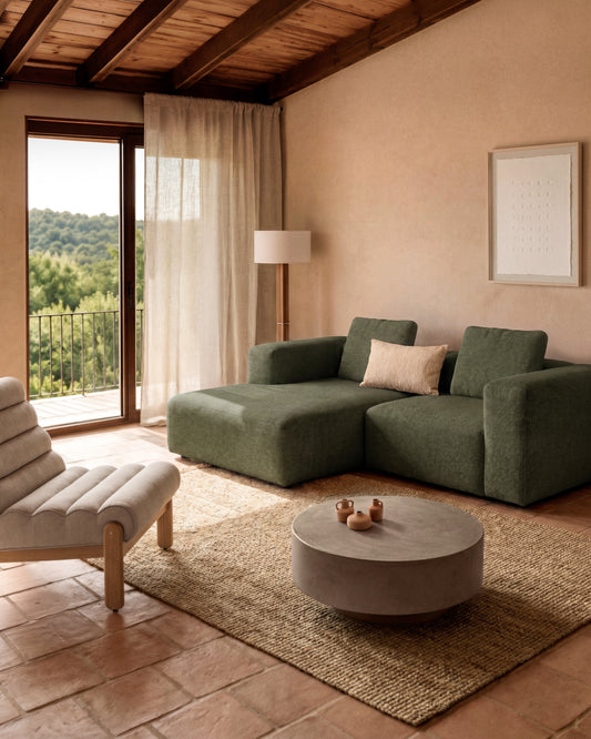 Blok 2-seater moss green chenille right chaise longue sofa 240cm FSC Mix Credit