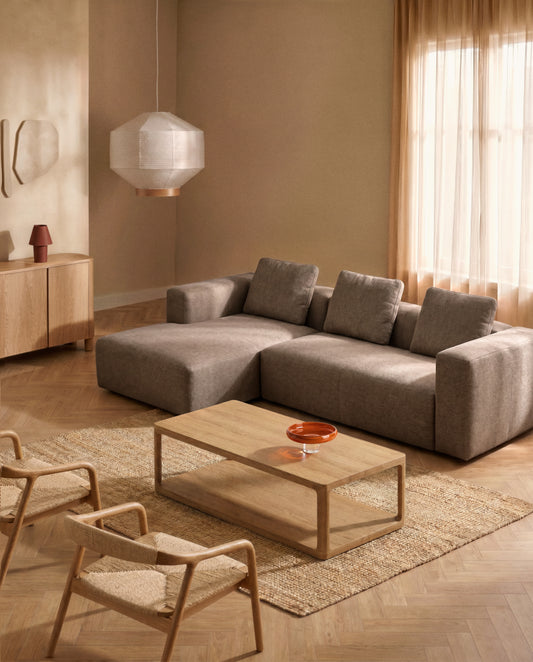 Blok 3-seater sofa with left chaise longue in brown chenille 300cm FSC Mix Credit