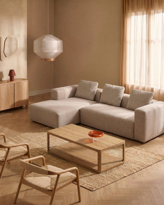 Blok 3-seater sofa with right chaise longue in beige chenille 300cm FSC Mix Credit