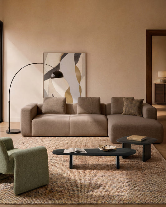 Blok 4-seater sofa with left chaise longue in brown chenille 330cm FSC Mix Credit