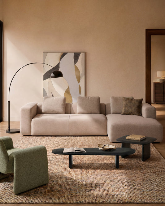 Blok 4-seater sofa with left chaise longue in beige chenille 330cm FSC Mix Credit