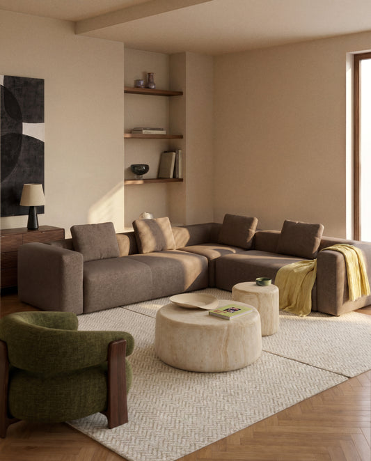 Blok brown chenille 5-seater corner sofa 320 x 290cm/290 x 320cm FSC Mix Credit
