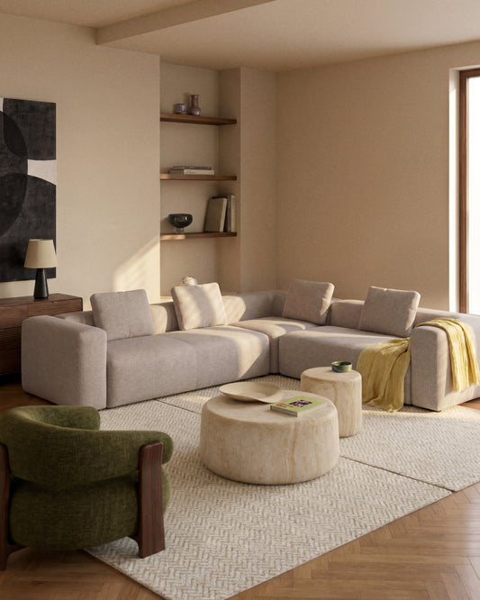 Blok beige chenille 4-seater corner sofa 290 x 290cm FSC Mix Credit
