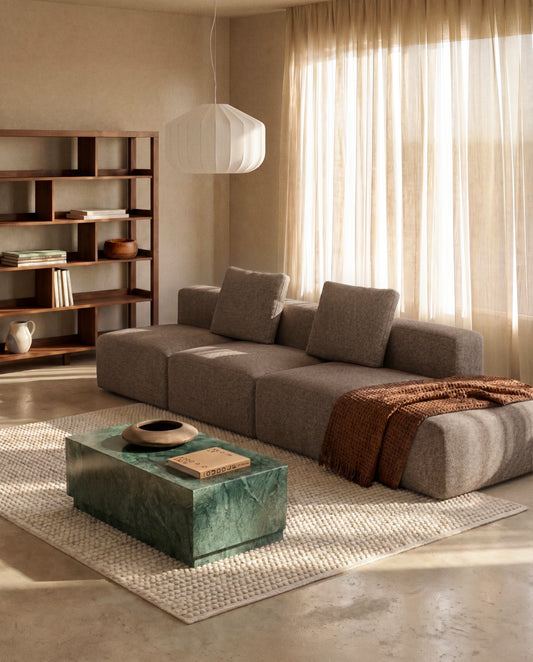 Blok brown chenille 3-seater sofa with right terminal 325cm FSC Mix Credit