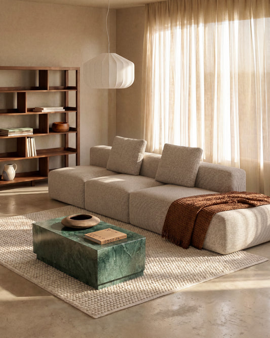 Blok beige chenille 3-seater sofa with left terminal 325cm FSC Mix Credit